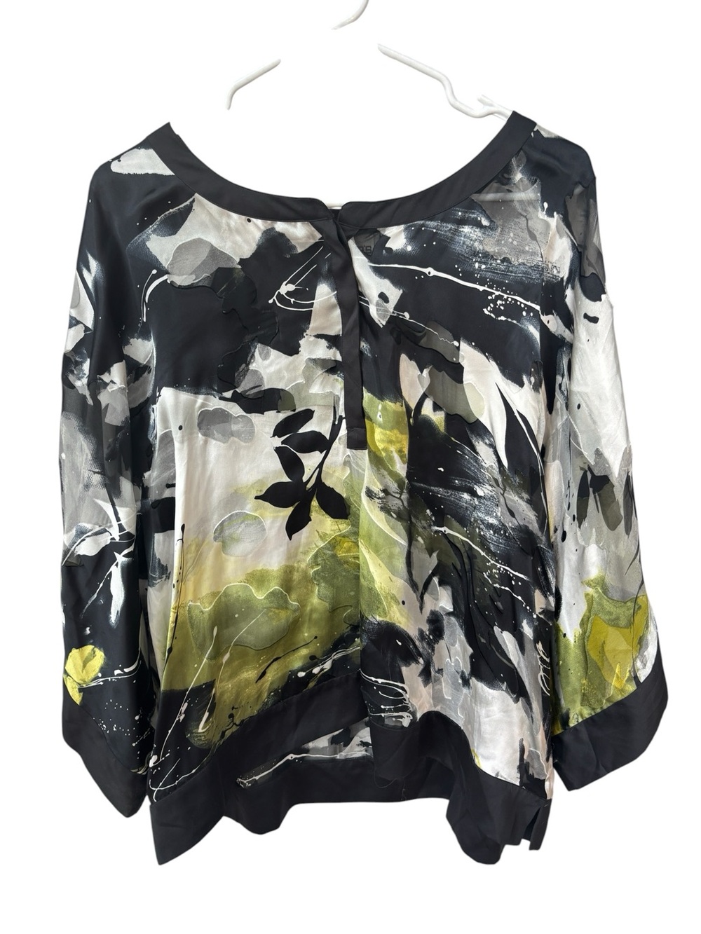 Chicos Silk Blend Floral Top Size 3 (XL) Black Sheer Artsy Art To Wear Boho